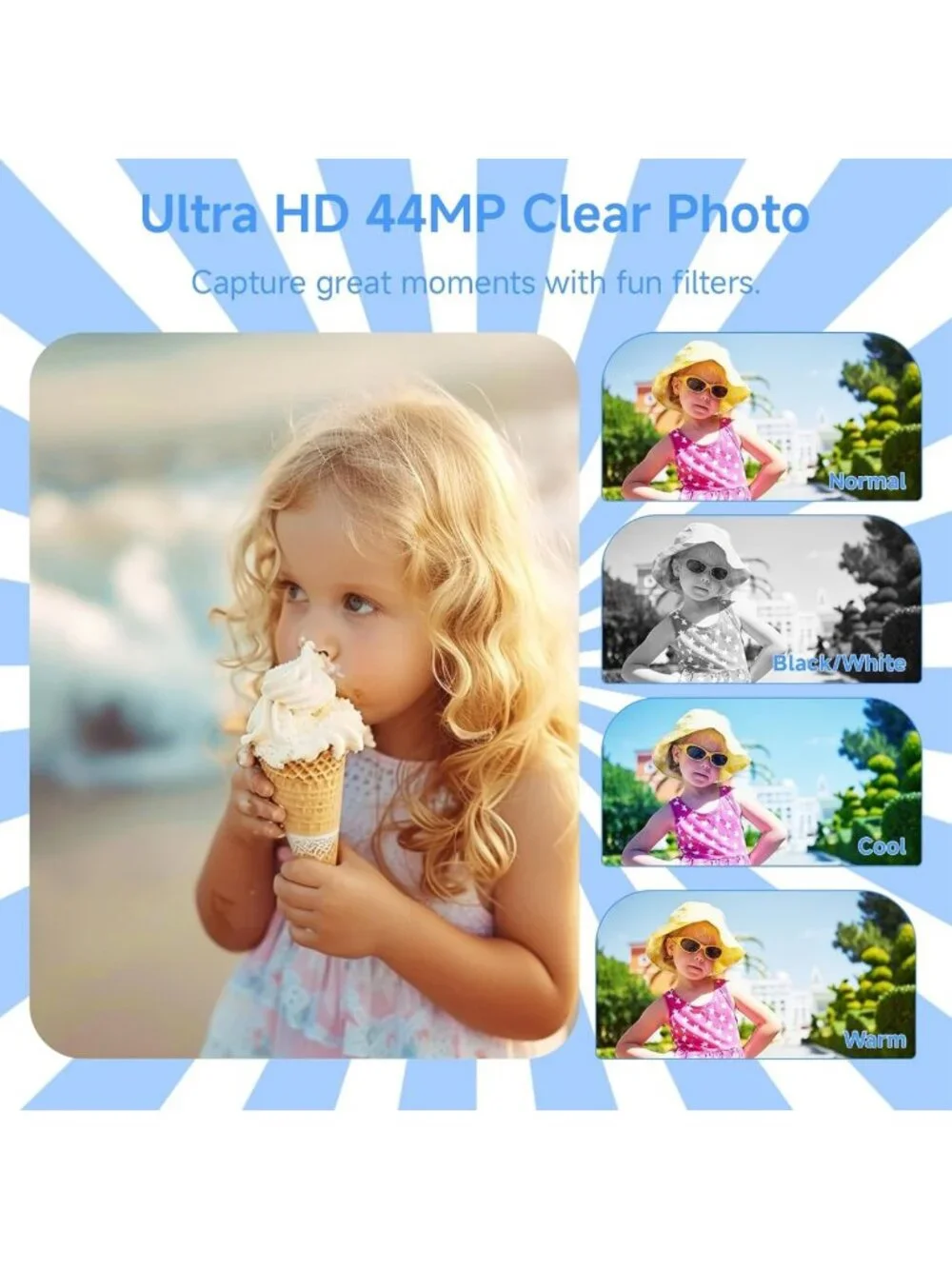 4K Digital Camera for Kids & Teens, Autofocus Point & Shoot, 16X Zoom, 64GB SD